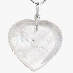Premium Clear Quartz Heart Necklace “The Stone of Power” & Silver Chain